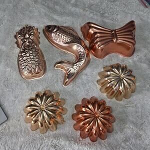 Jello Chocolate Mold Koi Fish Butterfly Lot of 6 Hanging Tin Copper Vintage